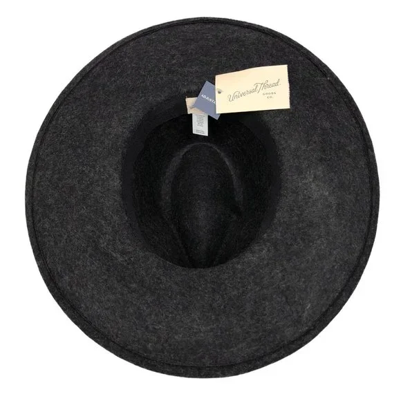 NEW Universal Thread Womens Wide Brim Wool Felt Fedora Hat Charcoal Gray Western - Picture 4 of 6